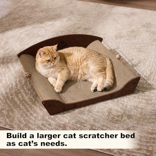 ZOMISIA 2 Pack 26'' Cardboard Cat Scratcher Bed - Large Scratcher Couch for Indoor Cats, Orthopedic Scratching Board, Lounger Scratching Couch with Bells - Image 2