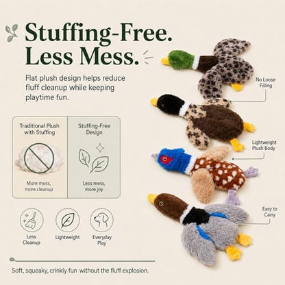 Stuffing-Free Duck Dog Toys, 4 Pack Squeaky Crinkle Plush Dog Toy Set, No-Stuffing Puppy Toys for Small & Medium Dogs, Soft Dog Toys for Light to Moderate Chewers - Image 2