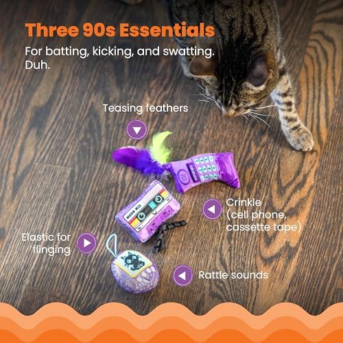 Catstages So Meowsome 90s Cat Toys, 3-Pack Catnip Plush Toys with Crinkle, Feathers & Dental Mesh, Multicolored - Image 3