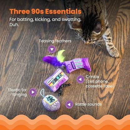 Catstages So Meowsome 90s Cat Toys, 3-Pack Catnip Plush Toys with Crinkle, Feathers & Dental Mesh, Multicolored - Image 3