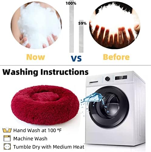 Cat Beds for Indoor Cats - Cat Bed Washable 24 inches, Dog Beds for Small Medium Dogs, Anti Anxiety Round Fluffy Plush Faux Fur Cat Bed, Thick Bottom (Red, Large 24" L x 24" W) - Image 4