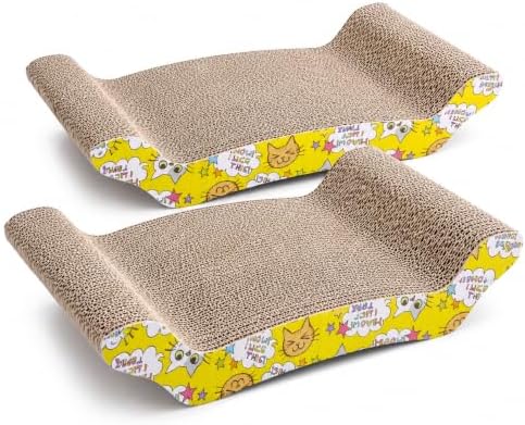 PrimePets Wave Cardboard Cat Scratcher 2 Pack, 17"x8.5" Curved Cat Lounge by PrimePets