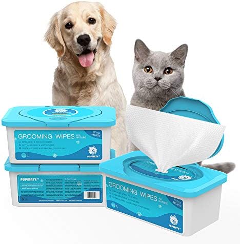 Pet Wipes for Dogs & Cats, Extra Moist & Thick Grooming Puppy Wipes with 100 Fresh Counts, Aloe Vera/Nature by PUPMATE