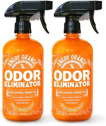 Angry Orange Pet Odor Eliminator for Strong Odor - Citrus Deodorizer for Strong Dog or Cat Pee Smells on Carpet, Furniture & Indoor Outdoor Floors - 2 Pack - Puppy Supplies by AngryOrange
