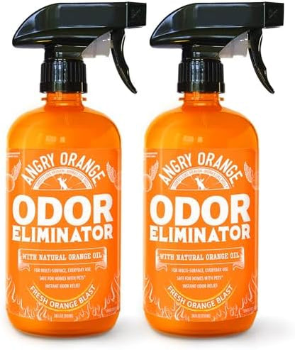 Angry Orange Pet Odor Eliminator for Strong Odor - Citrus Deodorizer for Strong Dog or Cat Pee Smells on Carpet, Furniture & Indoor Outdoor Floors - 2 Pack - Puppy Supplies by AngryOrange