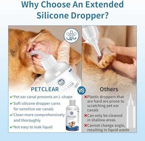 Dog Ear Cleaner, Contains Aloe Vera, Relieves Itching, Removes Earwax Buildup, Debris, Odors, Non Irritating, with Extended Soft Silicone Dropper, For Dogs and Cats, 1 Bottles (2.03 oz in total) - Image 5