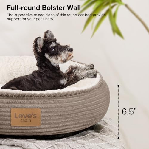 Love's cabin Round Donut Cat and Dog Cushion Bed, 24in Pet Bed for Small or Medium Dogs, Anti-Slip & Water-Resistant Bottom, Soft Durable Fabric Pet Beds, Washable Calming Cat Bed Khaki - Image 5