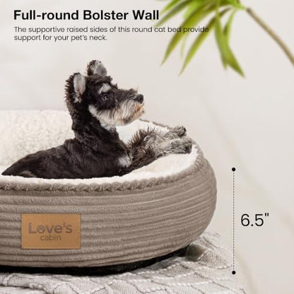 Love's cabin Round Donut Cat and Dog Cushion Bed, 24in Pet Bed for Small or Medium Dogs, Anti-Slip & Water-Resistant Bottom, Soft Durable Fabric Pet Beds, Washable Calming Cat Bed Khaki - Image 5