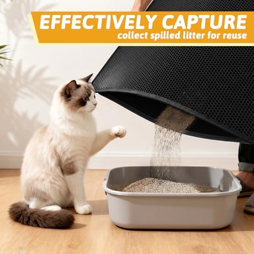 Pieviev Litter Box Mat, Double-Layer Waterproof Design, 47" x 36" Black - Image 3