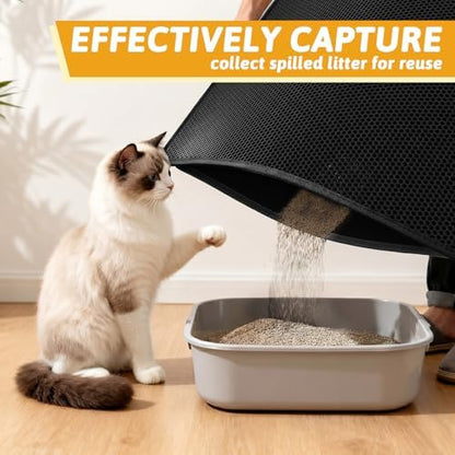 Pieviev Litter Box Mat, Double-Layer Waterproof Design, 47" x 36" Black - Image 3