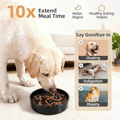 Ceramic Slow Feeder Dog Bowls Large Breed, 2 Cups, 8.3 Inch Black - Image 3