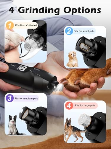 Casfuy 6-Speed Dog Nail Grinder – 50%+ Boost Power Dog Nail Trimmers Quiet with Dust Cap & 2 LED Lights & 2000mAh Battery & 4.8V Motor Electric Pet Toenail File Tool for Large Medium Small Dogs Cats - Image 3
