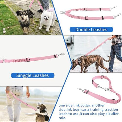 YAODHAOD Double Dog Leash,Two Dog Leash Splitter, No Tangle 360° Swivel Rotation Reflective Lead, Adjustable Length Bungee Heavy Duty Walking Training Dual Extension (Pink) - Image 4