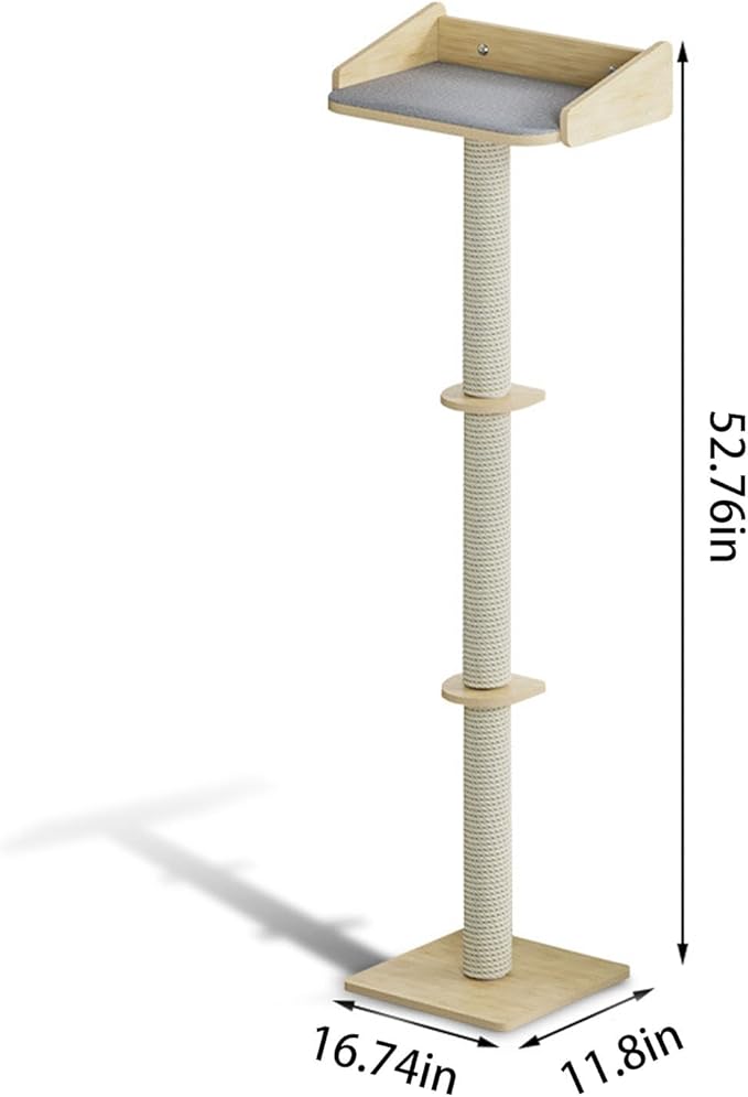 52.7'' Cat Tree Window Sill Perch with Tall Vertical Scratching Post Height-Adjustable Indoor Hammock Bed for Large Cats Drill-Free Suction Cup Climbing Tree Tower for Sunbathing & Bird Watching