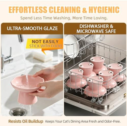 6" Elevated Cat Bowls,Ceramic cat Food Bowl, Pink, 1-Pack - Image 5