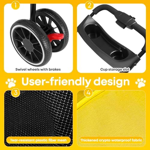 Pet Stroller,Dog Stroller for Small Medium Dogs Cats,3 Wheels,Yellow - Image 5
