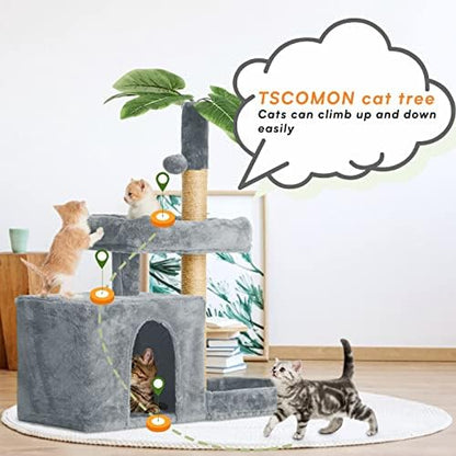 31.5inch Small Cat Tree Tower Condo for Indoor Cats, Soft Plush Multi-Level Climbing Tree Cat House with Cat Cave, Scratching Post, Sisal Rope, Grey - Image 5