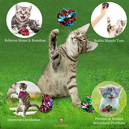 SunGrow 24 Pcs Cat Mylar Crinkle Balls, 2" for Exercise to Keep Fit, Lightweight, Multicolor Shiny Foil with Crinkly Sound for Indoor Pet Cat, Kitten - Image 3
