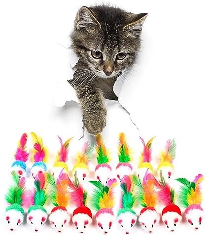 FYNIGO Cat Mouse Toys 17 Pack, Interactive Cat Toys for Indoor Cats, Catnip-Scented Plush Mice with Feather Tails & Rattle Sound, Kitten Toys for Entertainment, Exercise & Hunting Play by FYNIGO