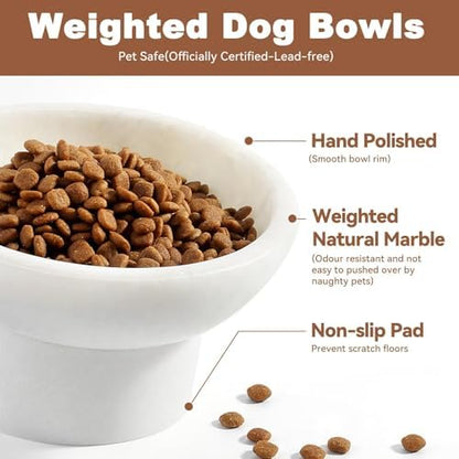 Karibiber Marble Elevated Cat Bowl, White Weighted Raised Cat Food & Water Bowl, Whisker-Friendly Stone Cat Dish with Non-Slip Stand, Heavy Water Bowls for Small Dog - Image 2