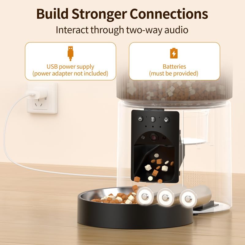 Automatic Cat Feeder, 4.5L Easy Install Pet Food Dispenser, 1080P HD Camera, 5GWIFI with Night Vision, Motion Alarm, Stainless Steel (Black) - Image 6