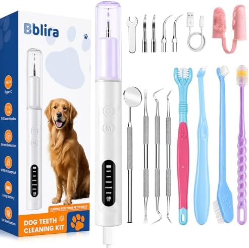 Dog Plaque Remover, Pet Tartar Remover for Teeth with LED Light & 5 Speed Modes, Dog Ultrasonic Tooth Cleaner, Tooth Brushing Kit for Teeth Stains for Dogs and Cats, Best Gift for Pet by BbliraPetCare