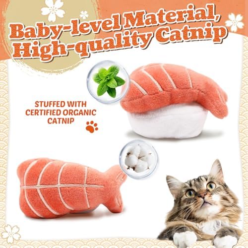 CiyvoLyeen Plush Sushi Catnip Toys for Indoor Cats 6 Pack - Image 4