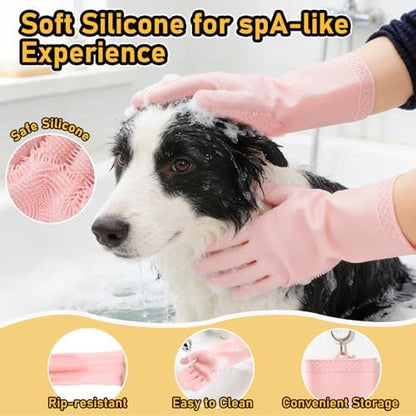 Hair Removal Glove & Pet Grooming Gloves 2 Pair, Upgrated Silicone Pet Hair Remover Gloves Shedding Glove for Long & Short Hair, Bath Grooming Glove with Gentle Brush for Horse Sensitive Pets, Pink - Image 3