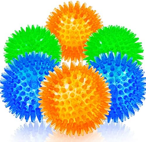 SHARLOVY Squeaky Balls for Pet Small Puppy, 6 Pack TPR Fetch Spike Balls by SHARLOVY