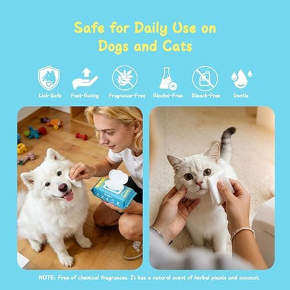 Pet Wipes for Dogs and Cats, Deodorizing Dog Cleaning Wipes with Coconut Extract, Extra Thick Hypoallergenic Dog Wipes for Paws and Butt Ears Eyes Coats, 100 Count - Image 4