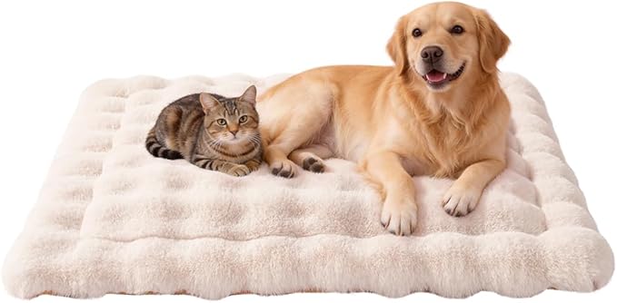 Large Dog Bed Mat, Extra Large Plush Faux Fur Washable Pet Bed for Large Dogs, Non-Slip Fluffy Dog Mat – Machine Washable XL Dog Sleeping Pad for Large Breeds, 35 x 27 Inch White