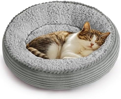 Love's cabin Round Donut Cat and Dog Cushion Bed, 20in Pet Bed for Cats or Small Dogs, Anti-Slip & Water-Resistant Bottom, Super Soft Durable Fabric Pet beds, Washable Luxury Bed Solid Grey Stripe by Lovescabin