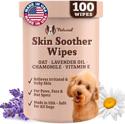 Natural Dog Company Skin Soother Wipes, 100 Count, Pet Wipes for Dogs, Hypoallergenic Formula, Dog Moisturizer for Dry Skin, Grooming, Pet Itch Relief for Dogs by NaturalDogCompany