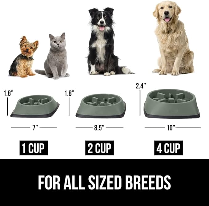 GORILLA GRIP Patented BPA Free Slow Feeder Dog Bowls, Interactive Puzzle Toy for Dogs and Cats Food Training Enrichment, Keeps Pets Busy and Prevents Puppy Overeating, All Breeds, 2 Cup, Sage Green