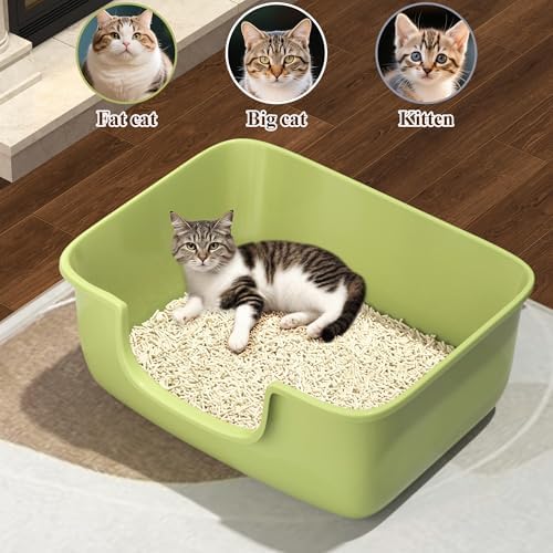 Large Cat Litter Box with High Sides, Open Kitty Litter Boxes Anti-Splashing for Indoor Cat Low Entry Cat Litter Pan for Small and Elderly Cats, Tool-Free Assembly(19.7” * 15.76” * 8.67” Green) - Image 5