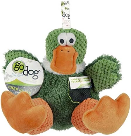 goDog Checkers Sitting Duck Squeaky Plush Dog Toy, Chew Guard Technology - Green, Large - Image 2