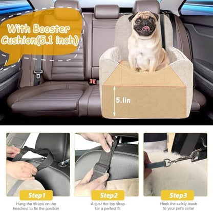 Dog Car Seat for Small/Medium Dogs, Memory Foam Dog Booster Seat, Travel Safety Per Car Seat with Washable Removable Cover, Storage Pockets for Dogs up to 35 lbs (White, Small) - Image 4
