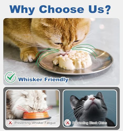 Supet Cat Plates Whisker Friendly, Non Slip Dish for Wet Food, Shallow Wide Flat Bowls Stainless Steel Metal for Indoor Cats, Kitten, Small Dog (13Oz, 4Pcs) - Image 2