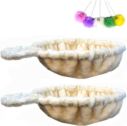 SHENGOCASE 2-Pack 14.6" Large Beige Cat Tree Tower Replacement Basket Lounger Hammock Bed, 5pcs Hanging Pom-pom Toys with Elastic Strings, Cat Tree Accessories Hammock Attachment