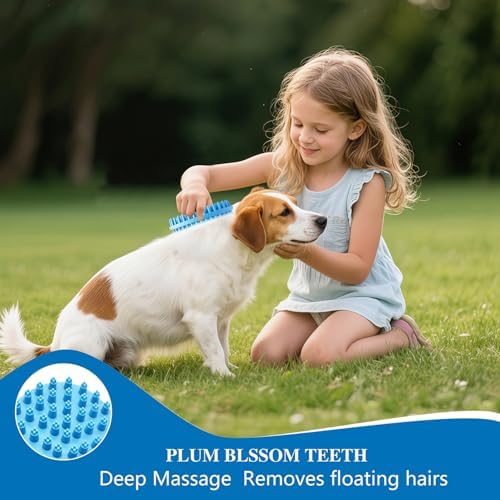 Dog Grooming Brush, Lilpep Pet Shampoo Bath Brush Soothing Massage Rubber Comb with Adjustable Ring Handle for Long Short Haired Dogs and Cats (2 pale blue, 2 sided brush) - Image 5