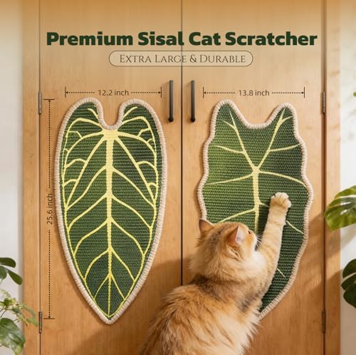 Premium Natural Sisal Botanical Leaf Cat Scratcher Mat, Extra Large Leaf-Shaped for Wall & Floor, Indoor Jungle Decor, Furniture Protector, Durable Cat Scratcher with Stylish Leaf Design (Velvet taro) - Image 3
