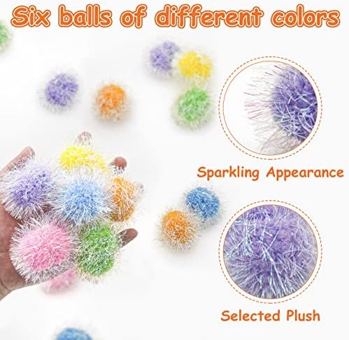 Andiker Cat Sparkle Balls, 6pcs 2.36 Inches Cat Pom Pom Ball Glitter Tinsel Kitten Balls Toy Foil Fuzzy Ball for DIY Craft Colorful Interactive Cats Toys for Indoor Cats to Keep Fit and Active (6Pcs) - Image 3