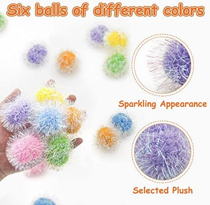 Andiker Cat Sparkle Balls, 6pcs 2.36 Inches Cat Pom Pom Ball Glitter Tinsel Kitten Balls Toy Foil Fuzzy Ball for DIY Craft Colorful Interactive Cats Toys for Indoor Cats to Keep Fit and Active (6Pcs) - Image 3