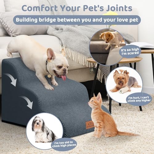 Zerbuger Dog Ramp and Stairs for Bed, Dark Grey 3 Steps 16" H, Nonslip - Image 3