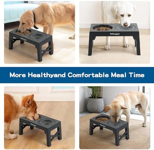 3-in-1 Elevated Slow Feeder Dog Bowls for Food and Water, 5 Heights Adjustable Raised Dog Bowls, Non-Slip, No Spill, for Small Medium Large Dogs and Cats(Grey) - Image 5