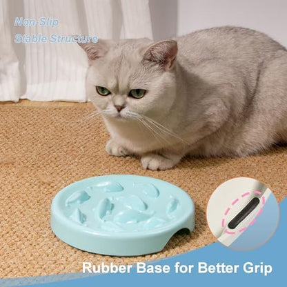 Slow Feeder Bowl for Cats and Small Dogs,Cilkus Fish Pool Design, Fun Interactive Bloat Stop Puzzle Feeder Bowl Healthy Eating Diet Made of Melamine Food Grade Material Dishwasher Safe (Blue) - Image 4