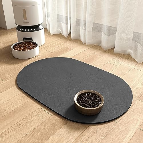 MontVoo Absorbent Dog Food Mat-Dog Mat for Food and Water Bowl | Quick Dry Pet Dish Mat, No Stains & Easy Clean Cat Rug for Messy Drinkers Cat Accessories Pet Supplies, 16"x24", Darkgrey by MontVoo