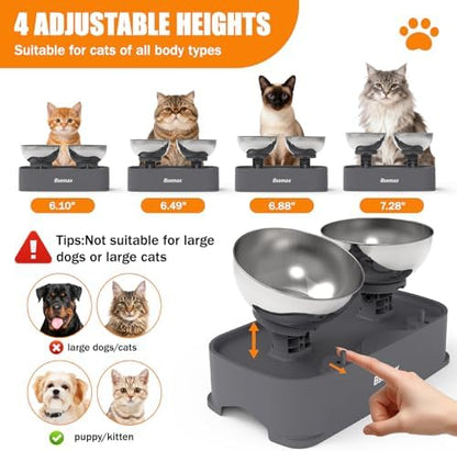 Elevated Raised Cat Bowls with 2 Stainless Steel Bowls, Adjustable 6.1–7.3in Height and 30°Angle Tilted Raised Cat Bowl for Indoor Cats Dogs Kitty Elevated Cats Puppy Food Water Dishs (Gray) - Image 4