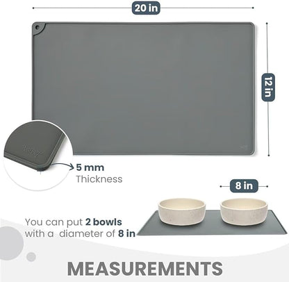 WePet Non-Slip Waterproof Pet Feeding Mat, 20x12 Inch - Silicone Dog & Cat Food Mat with Raised Edge to Stop Food Spills and Water Spills - Dishwasher Safe, Easy Clean