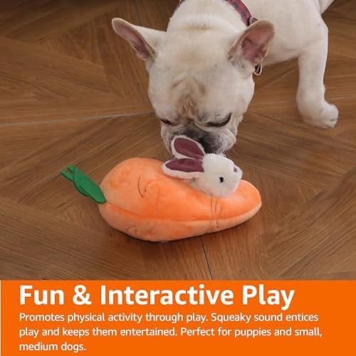 Amazon Basics Interactive Hide and Seek Squeaky Dog Plush Toy with Squeaker for Small Dogs, Rabbit and Carrot, Orange and White, 5-Pack - Image 3
